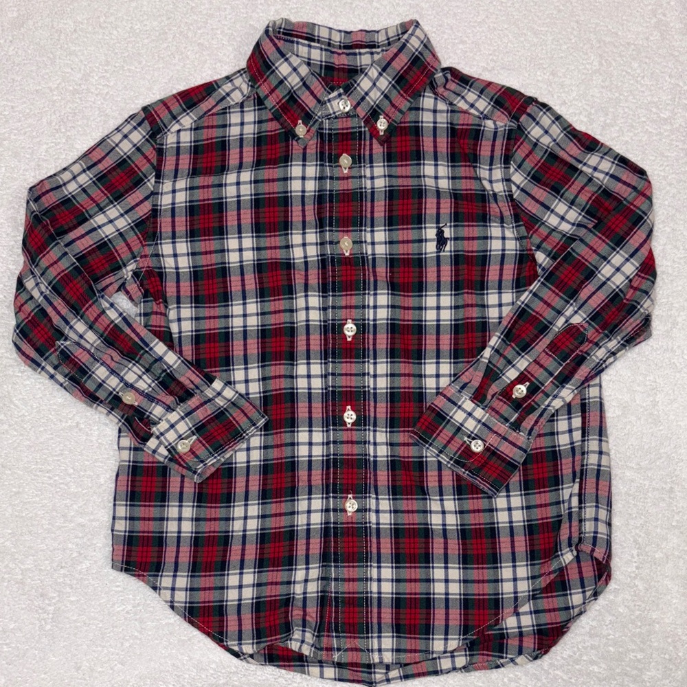 Ralph Lauren long sleeve red plaid button down shirt boys size 4/4t